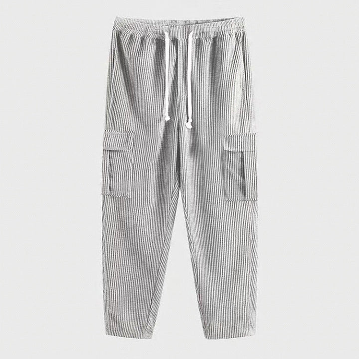 Men's cargo pants in a casual striped look with elastic waistband and practical side pockets Lisslune