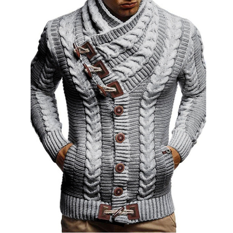 Men's cardigan with large collar and cable pattern Lisslune