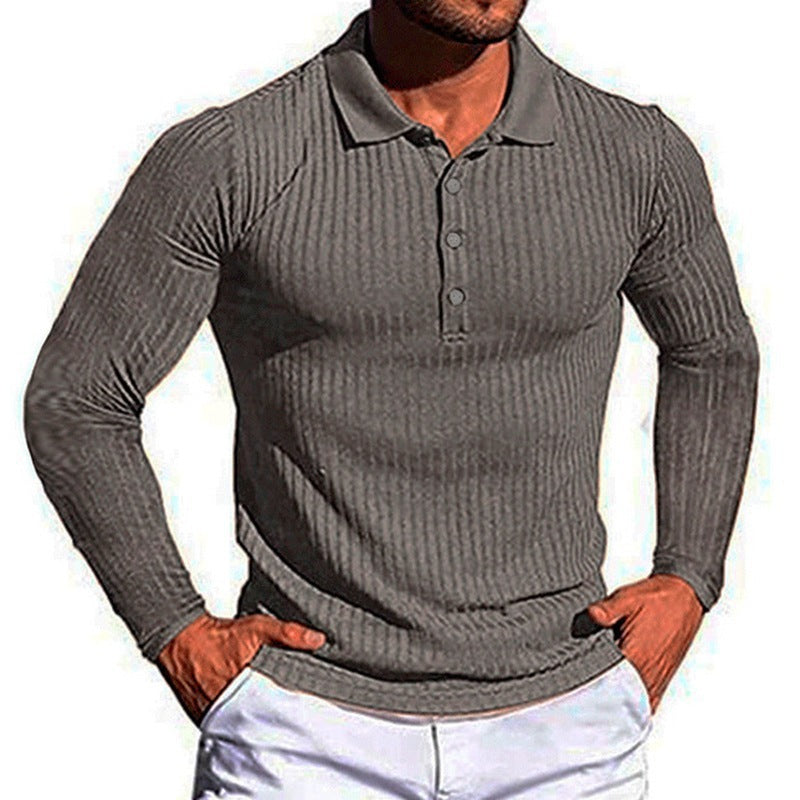 Men's Long Sleeve Polo Shirt with Textured Design Lisslune
