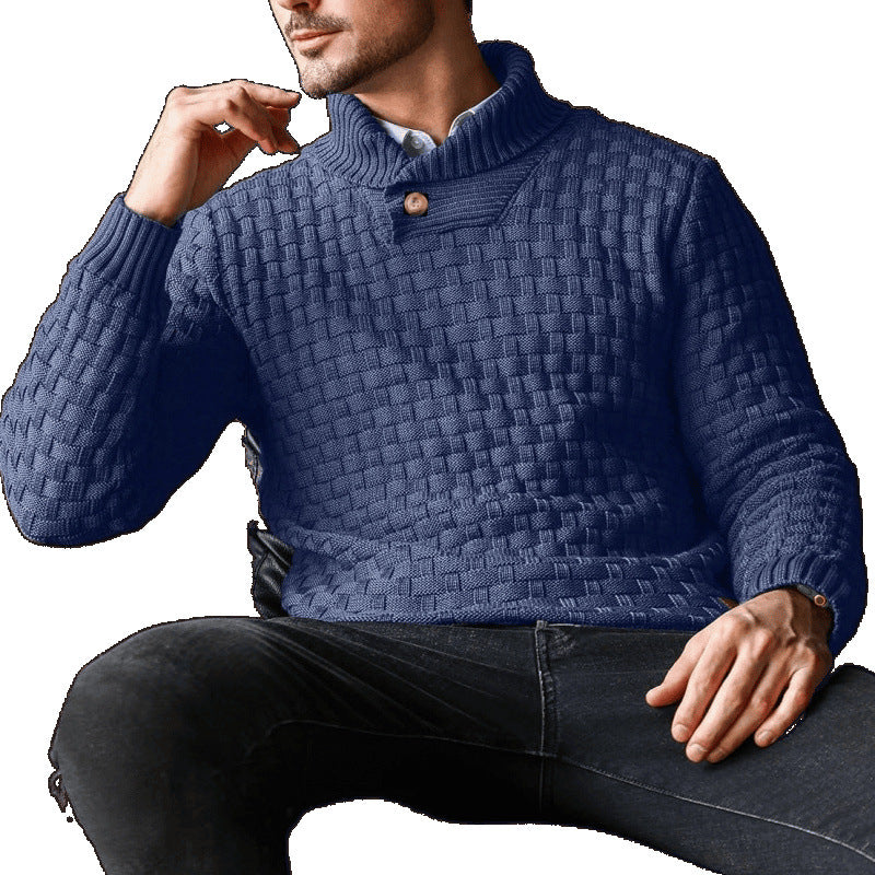Men's knitted sweater with textured pattern and modern stand-up collar Lisslune