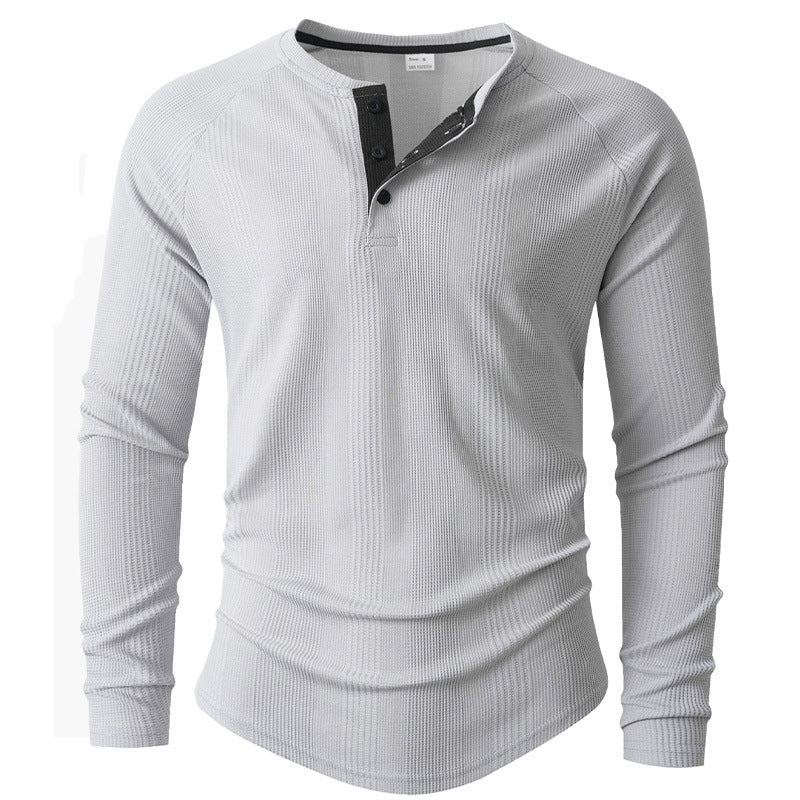 Men's Long Sleeve Henley Shirt with Textured Surface Lisslune