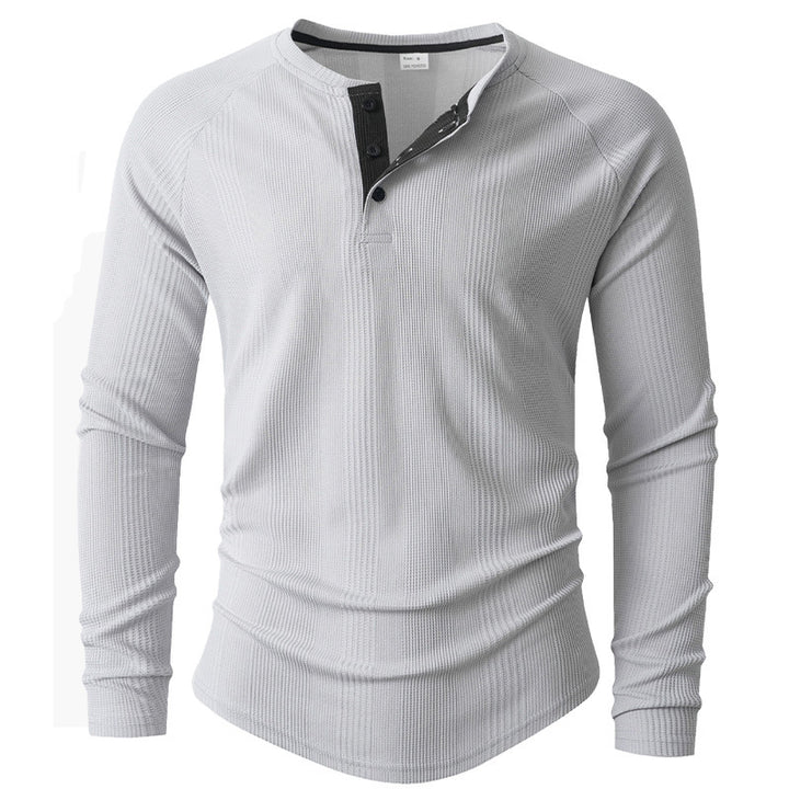 Men's Long Sleeve Henley Shirt with Textured Surface Lisslune