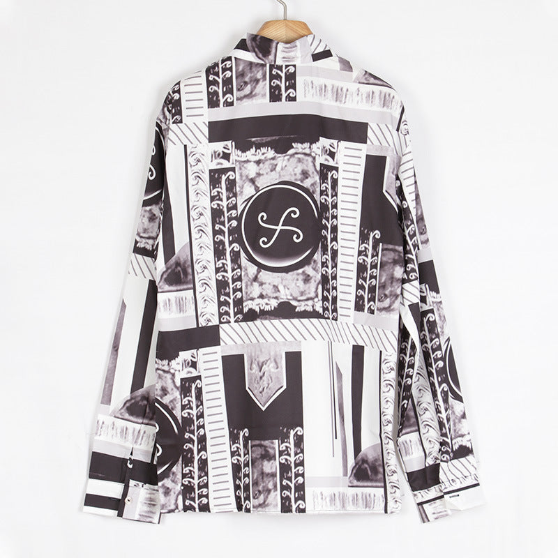 Men's long sleeve shirt with creative baroque pattern Lisslune
