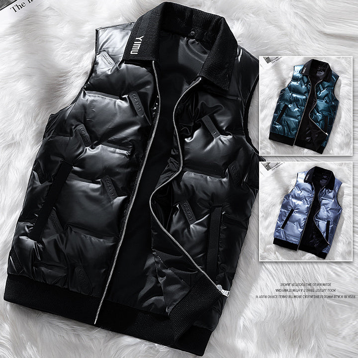 Men's Padded Quilted Vest with Shiny Lining and Practical Pockets Lisslune