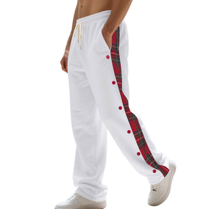 Men's leisure pants with full button press closure and checkered side inserts Lisslune