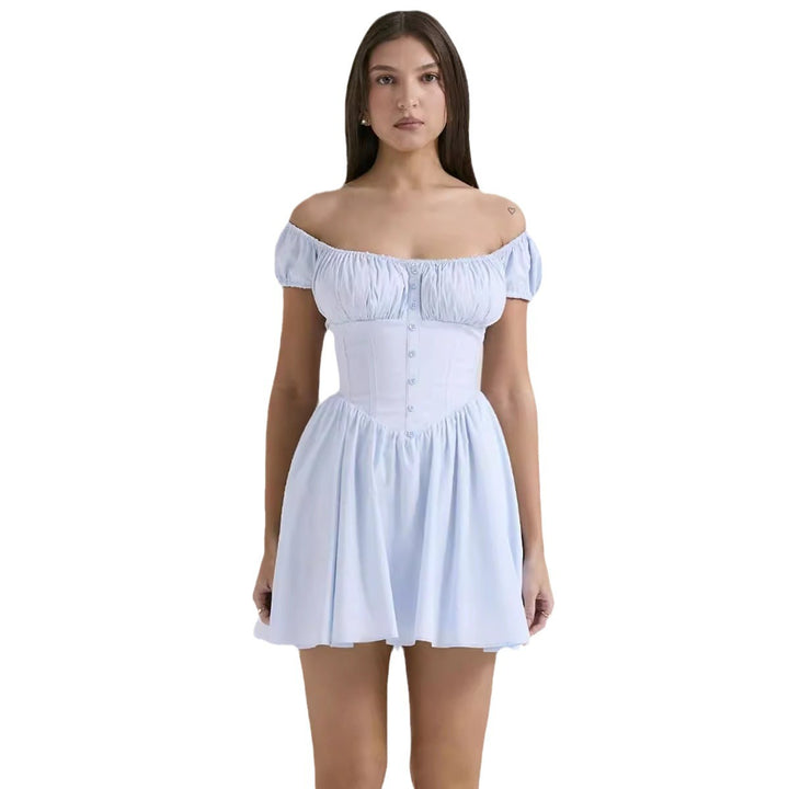 Women’s mini dress with elegant ruffle design and figure-hugging top