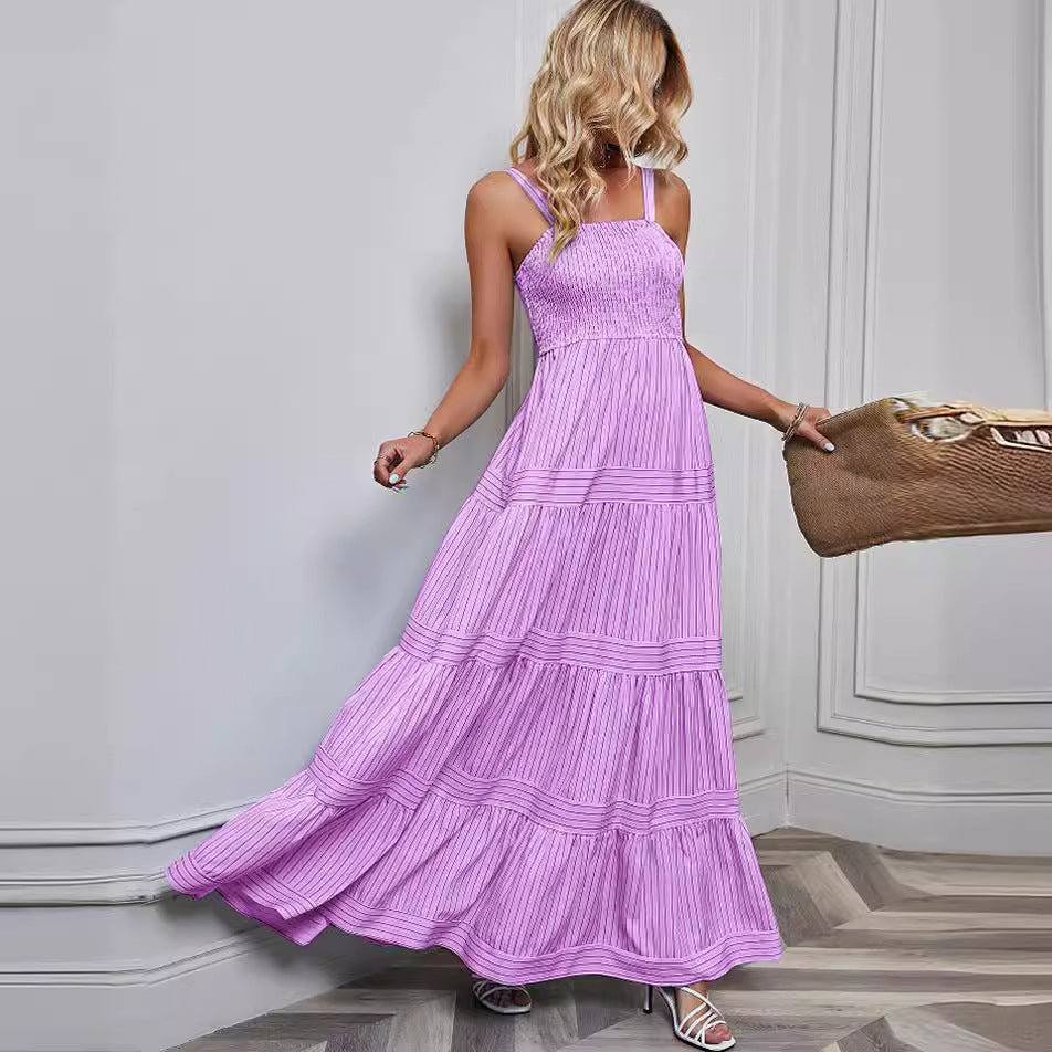 Women's maxi dress with sophisticated pleated design and elastic top Lisslune