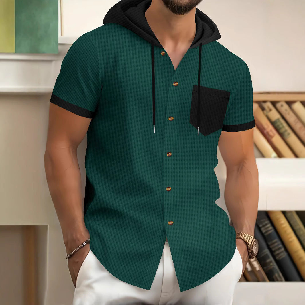 Men's Short Sleeve Shirt with Hood and Fashionable Design Lisslune