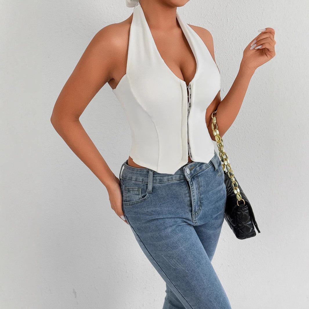 Damen Halterneck Top mit Reißverschluss Lisslune