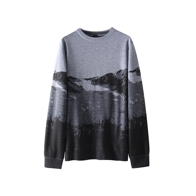 Men's Knit Sweater with Mountain Motif Lisslune