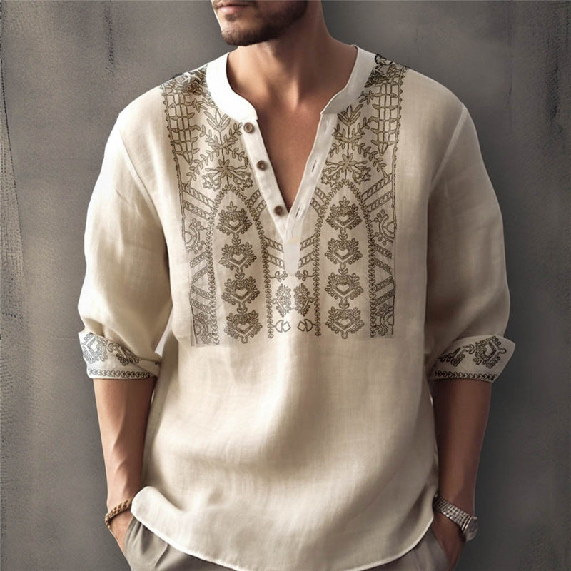 Men's linen shirt with traditional hand-stitched design Lisslune