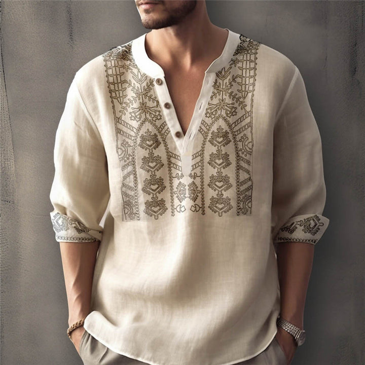 Men's linen shirt with traditional hand-stitched design Lisslune