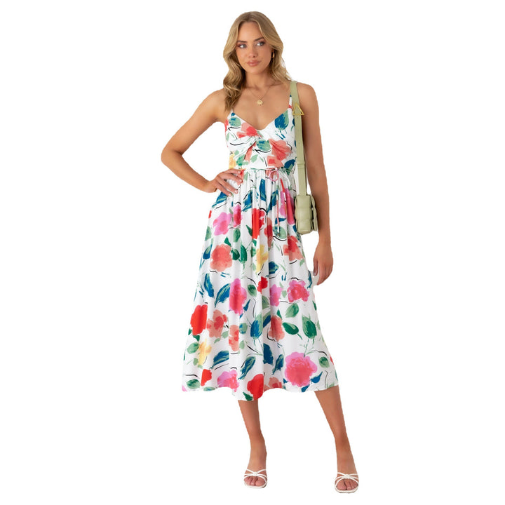 Women's midi dress with elegant wrap design and floral pattern mix Lune London