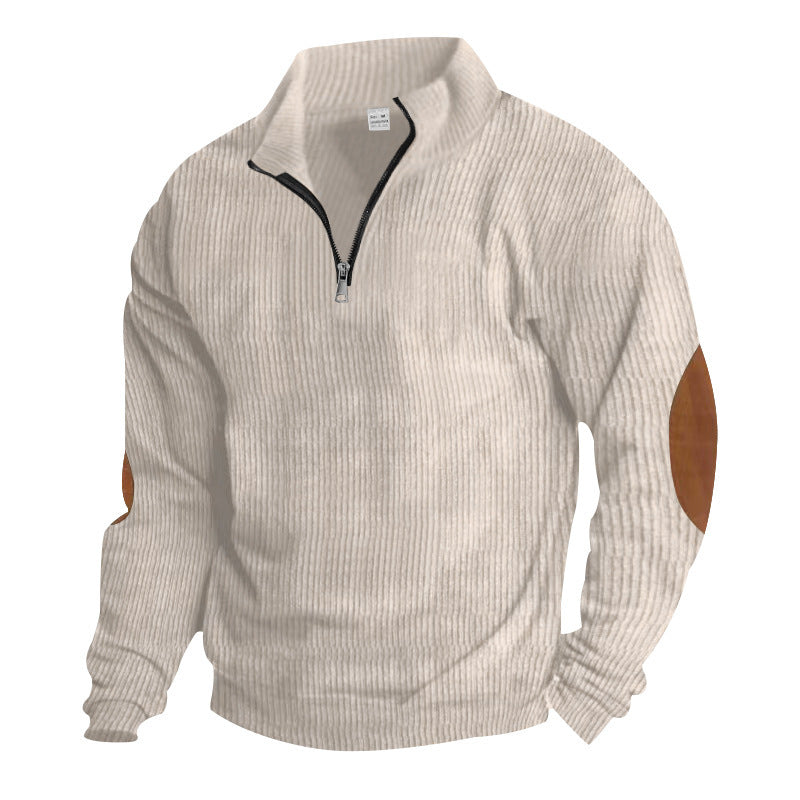 Men's fleece pullover with high-quality knit structure and leather applications Lisslune