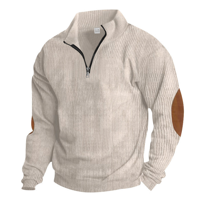 Men's fleece pullover with high-quality knit structure and leather applications Lisslune