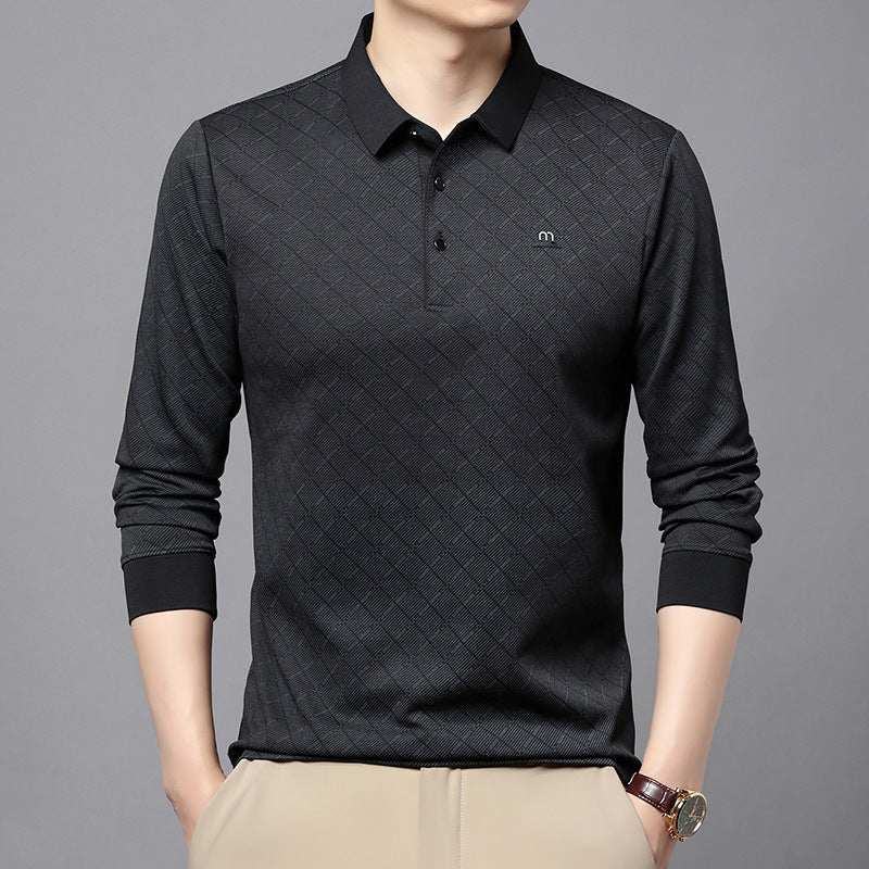 Men's Fashion Long Sleeve Polo Shirt with Textured Design Lisslune