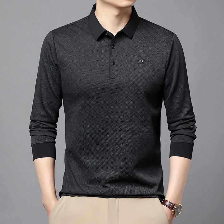 Men's Fashion Long Sleeve Polo Shirt with Textured Design Lisslune