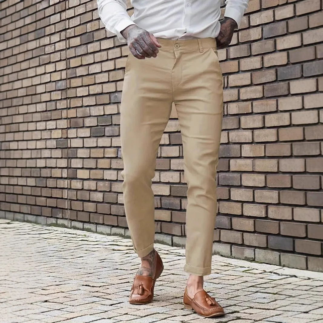 Men's Slim Fit Chino Pants with Elastic Comfort Waistband and Practical Pockets Lisslune