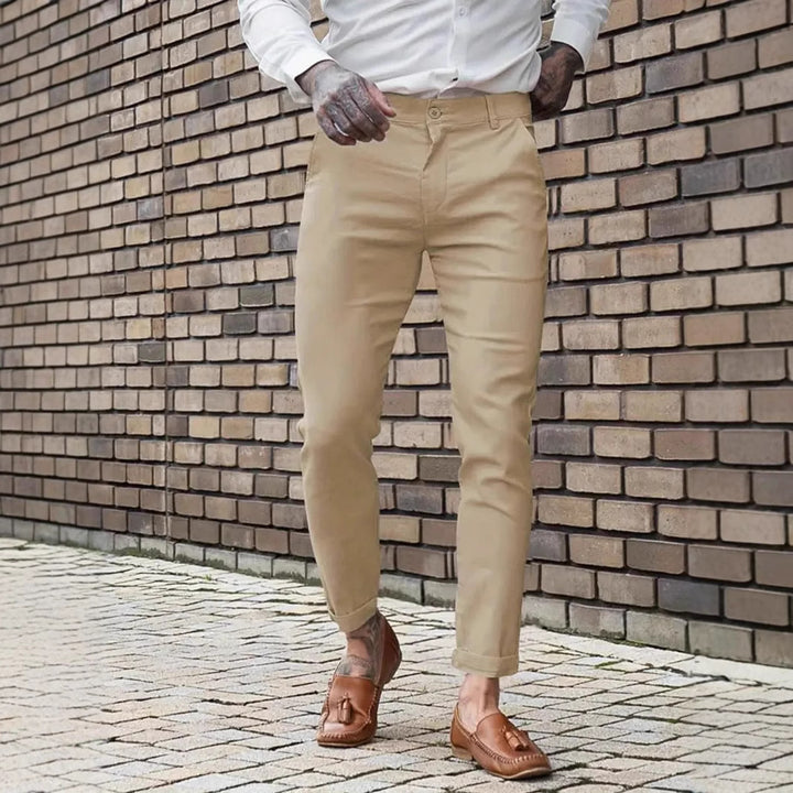 Men's Slim Fit Chino Pants with Elastic Comfort Waistband and Practical Pockets Lisslune