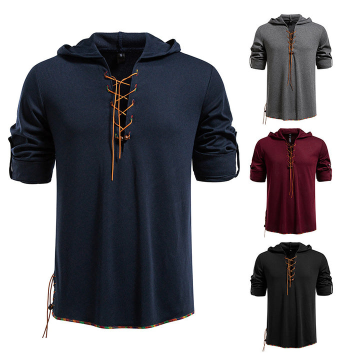 Men's casual hoodie with decorative lacing Lisslune