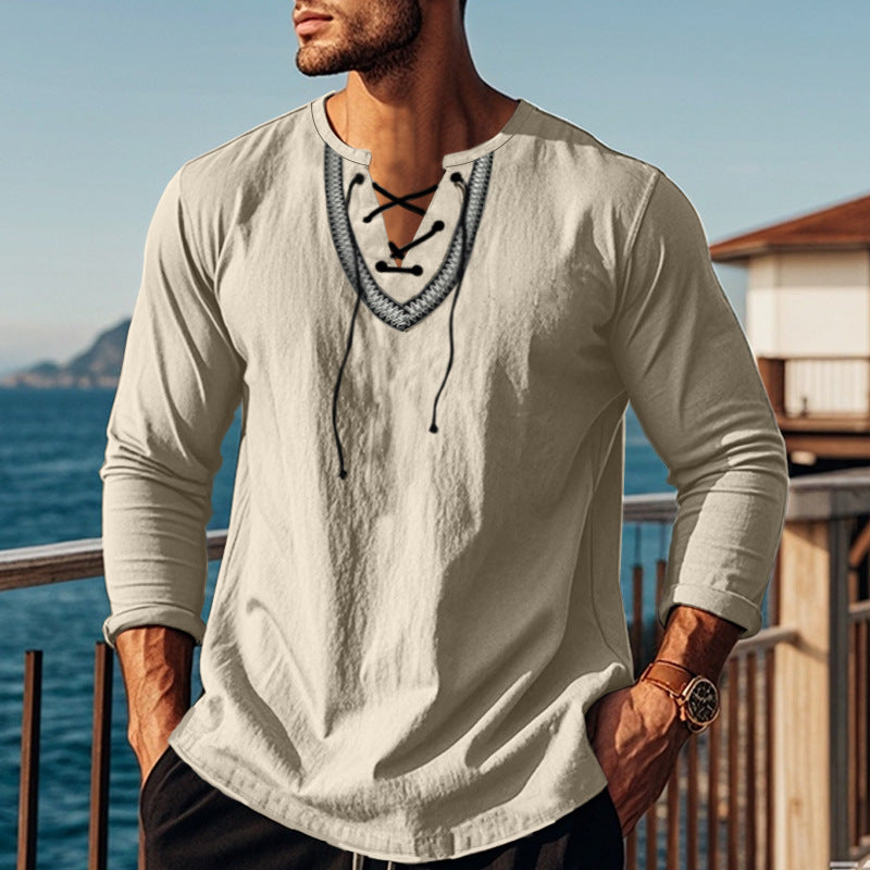 Men's Long Sleeve Shirt with Creative Lacing Design Lisslune