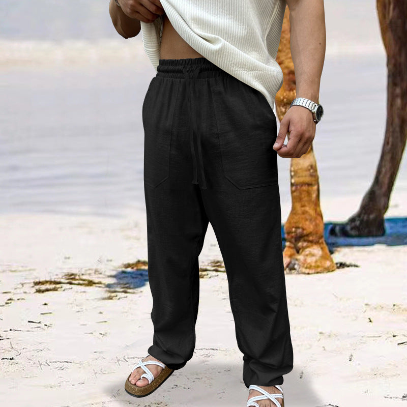 Men's Comfortable Linen Casual Pants with Elastic Waistband and Practical Side Pockets Lisslune