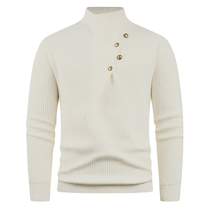 Men's knitted sweater with asymmetric collar and decorative wooden buttons Lisslune