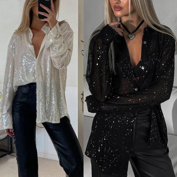 Ladies Glittering Blouse with Shimmering Texture and Casual Cut Lisslune