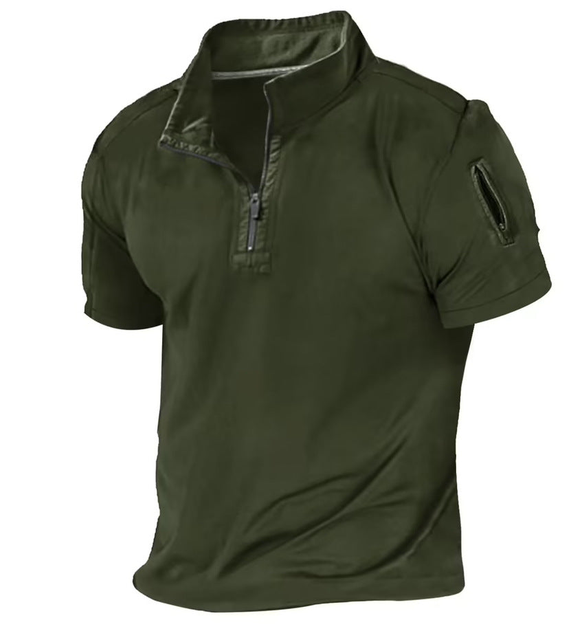 Men's short-sleeve shirt with creative stand-up collar and practical zip pocket Lisslune