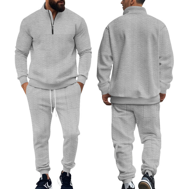 Men's sporty knit set with modern stand-up collar and zipper Lisslune