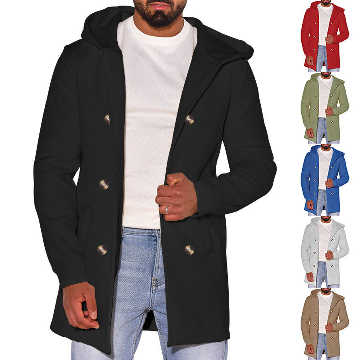 Men's fashionable coat with removable hood and double button placket Lisslune