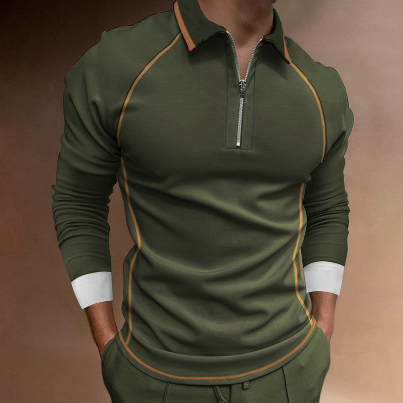 Men's Long Sleeve Polo Shirt with Modern Zipper and Sports Accents Lisslune