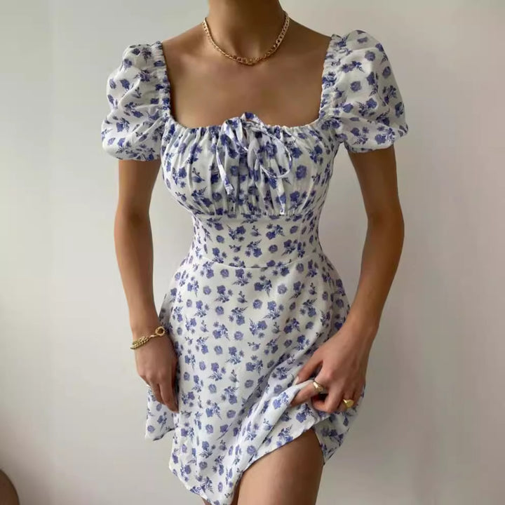 Ladies mini dress with voluminous puff sleeves and floral pattern Lisslune