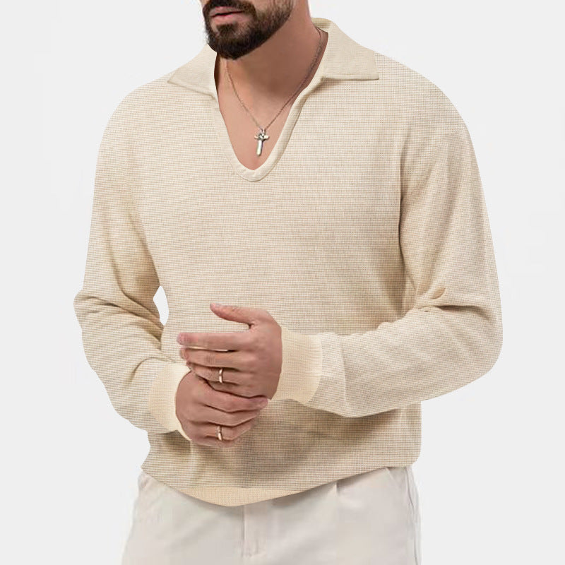 Men's elegant sweater with deep V-neck and textured material Lisslune