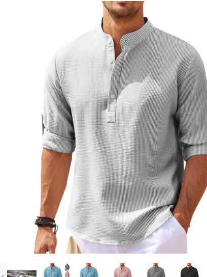 Men's long sleeve shirt with textured surface and modern stand-up collar Lisslune