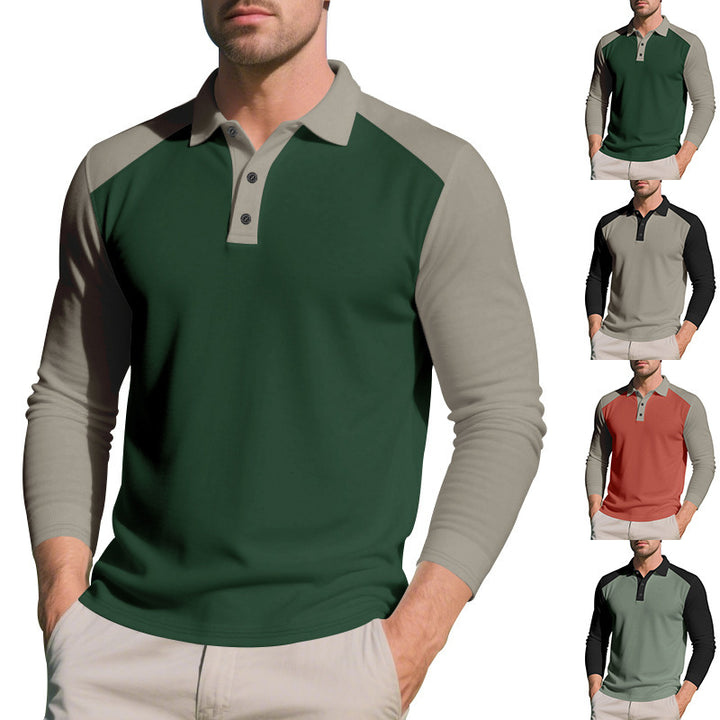 Men's Long Sleeve Polo Shirt with Modern Color Contrast and Breathable Materials Lisslune