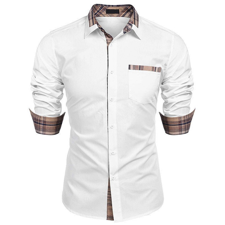 Men's Business Shirt with Fashionable Check Collar and Practical Chest Pocket Lisslune