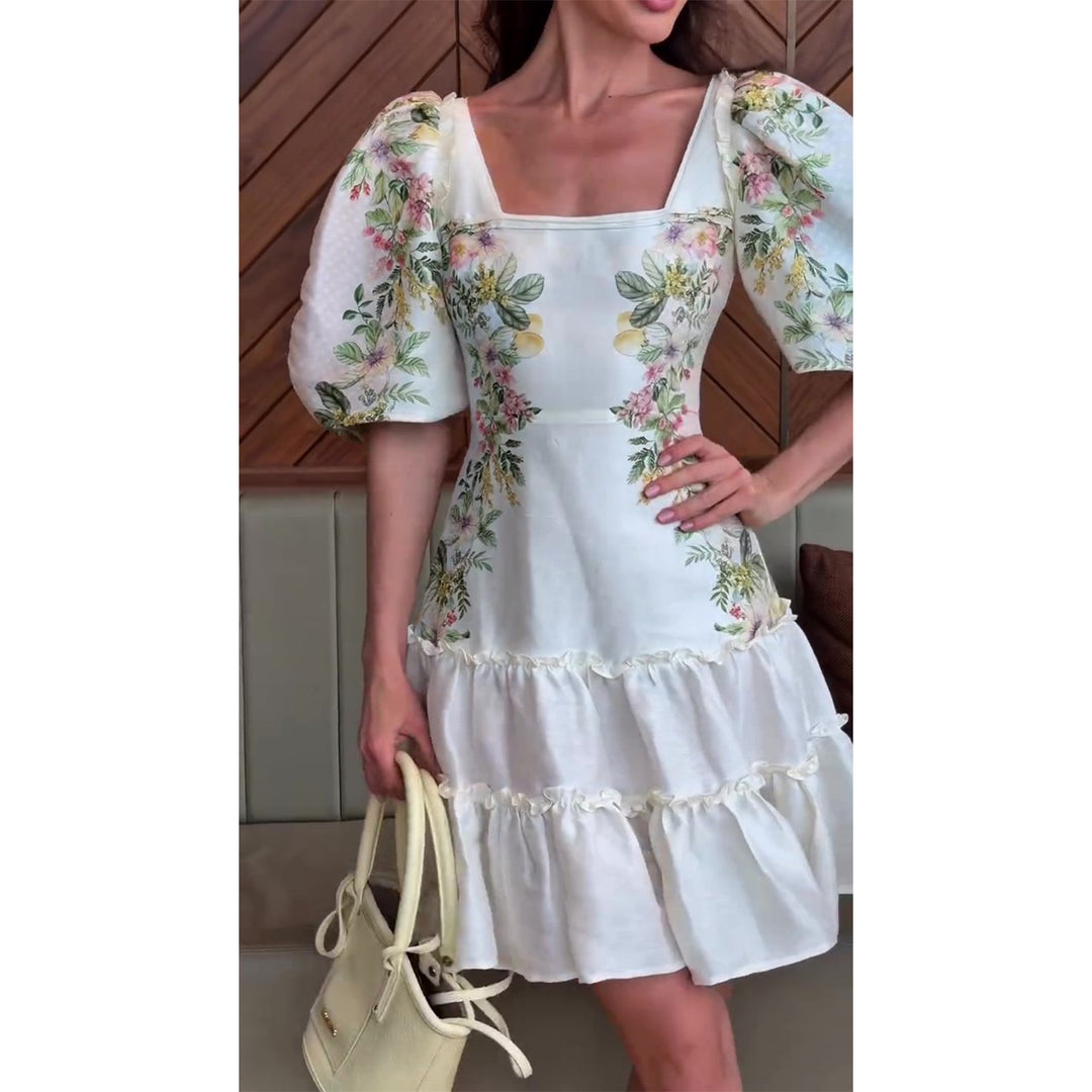Women's floral dress with voluminous puff sleeves and flowing skirt Lisslune