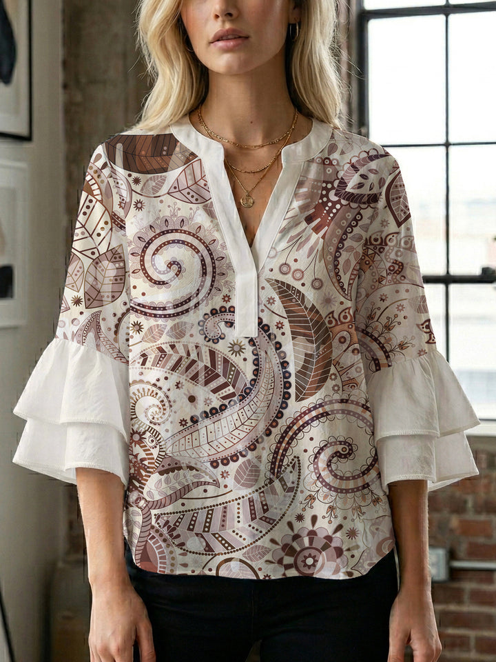 Women's blouse with voluminous ruffle sleeves and creative floral design Lisslune