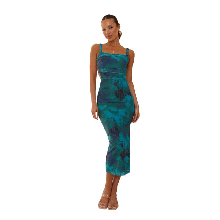 Women's Figure-Hugging Maxi Dress with Aesthetic Floral Design and Slit Details