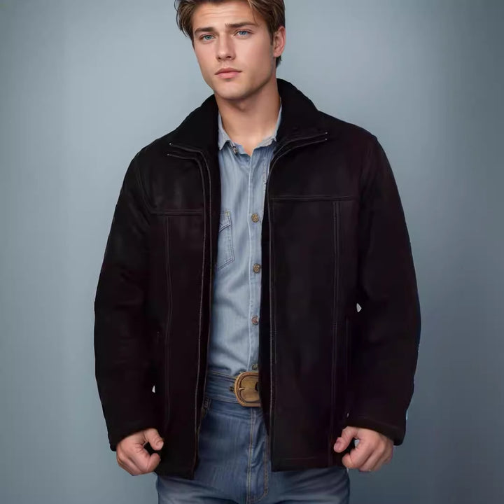 Men's high-quality leather jacket with modern details and practical pockets Lisslune