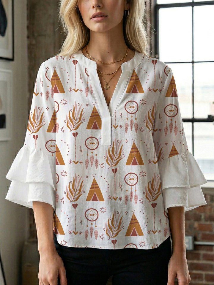 Women's blouse with voluminous ruffled sleeves and modern design Lisslune