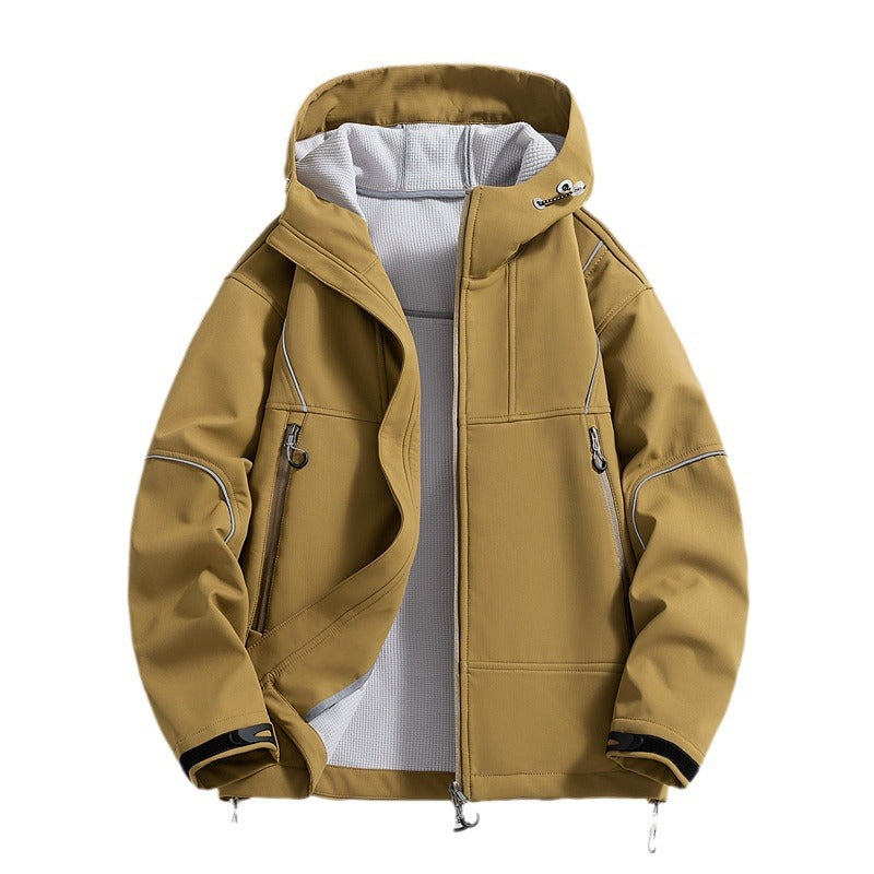Men's Technical Outdoor Jacket with Adjustable Hood Collar and Practical Zip Pockets Lisslune