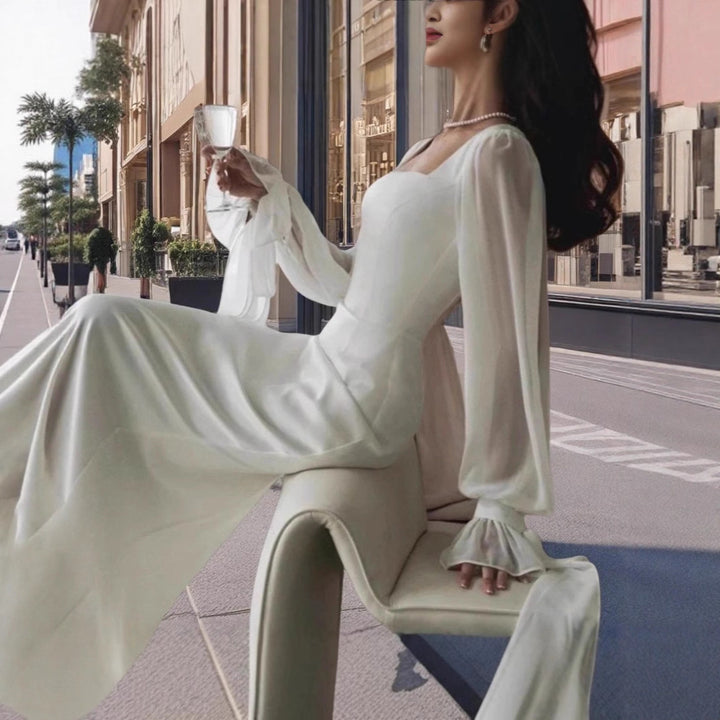 Ladies elegant maxi dress with puff sleeves and square neckline Lisslune