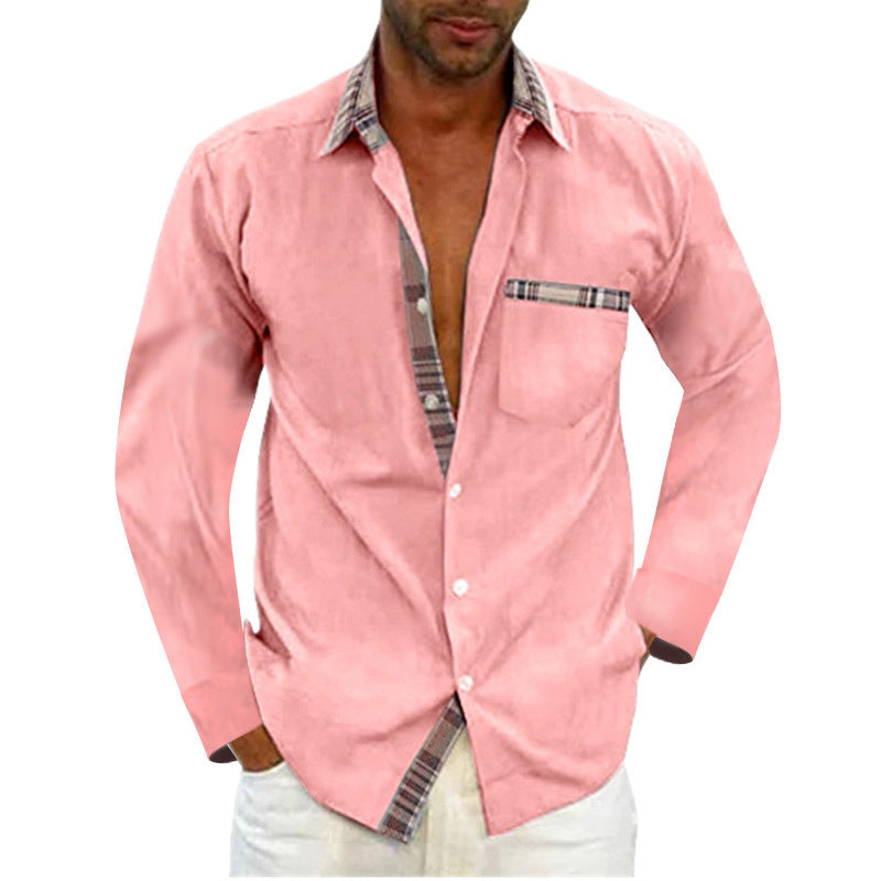 Men's long sleeve shirt with fashionable check pattern and practical chest pocket Lisslune