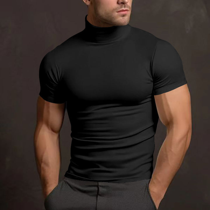 Men's slim-fitting T-shirt with short stand-up collar and highly elastic material Lisslune