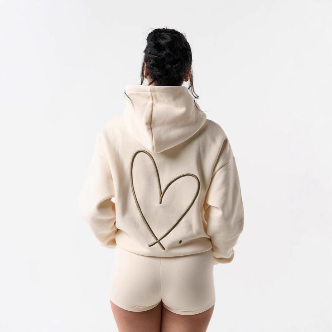 Women's hoodie sweatshirt with large heart design and comfortable short shorts Lisslune