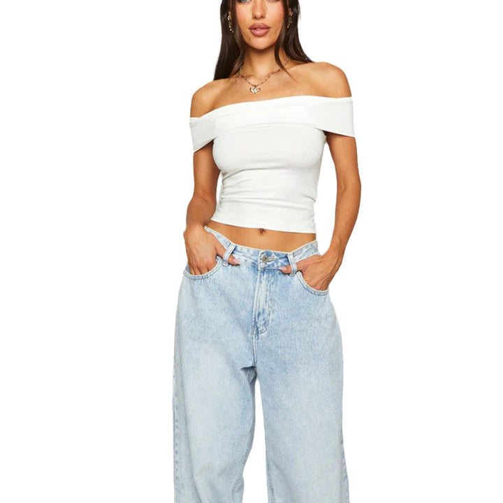 Damen Off-Shoulder Crop-Top aus elastischem Material mit figurformendem Design Lisslune