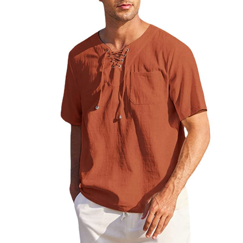 Men's short-sleeve shirt with modern lacing design and practical chest pocket Lisslune