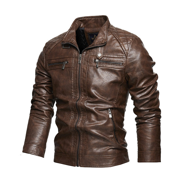 Men's Leather Jacket with Structured Design and Practical Zippered Pockets Lisslune